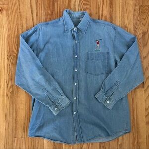 Men's Blue Denim Shirt with Golf Patch